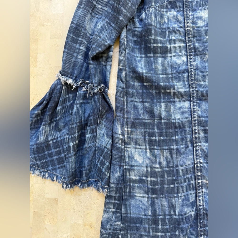 SCULLY  Western Rodeo Dress Womens Long Bell Sleeve Pearl Snap Navy Plaid‎ - S - Picture 5 of 9